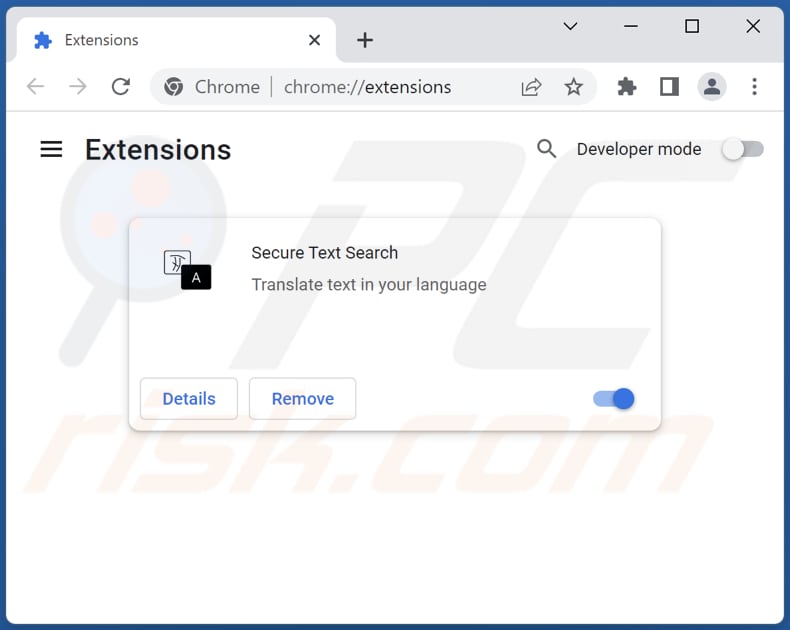Removing Secure Text Search adware from Google Chrome step 2