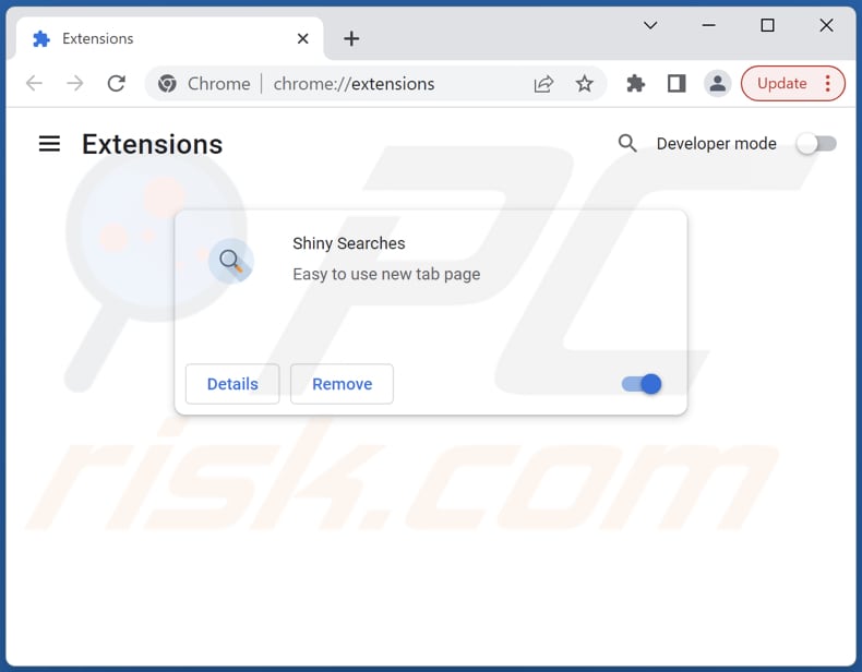 Removing search.shiny-searches.com related Google Chrome extensions