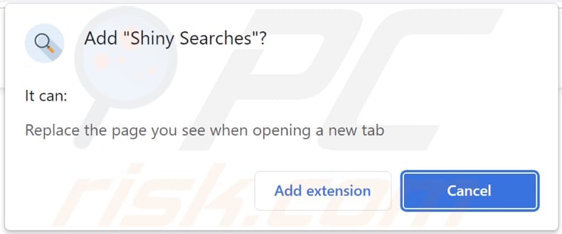 Shiny Searches browser hijacker asking for permissions