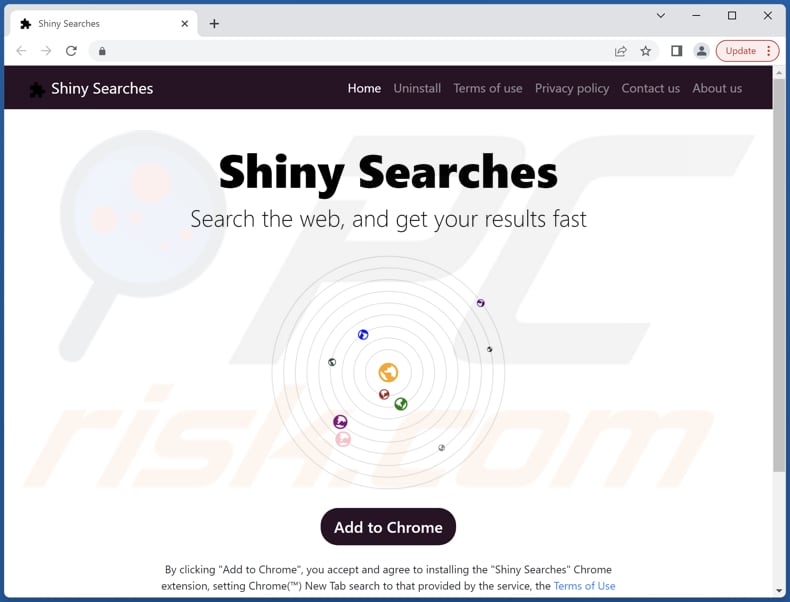 Website used to promote Shiny Searches browser hijacker