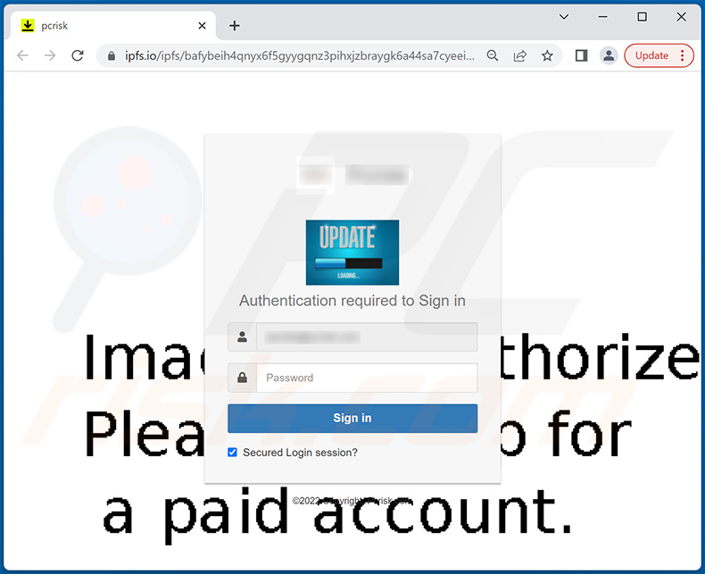 Phishing site promoted via sign-in activity on Web-App Chrome Window spam email