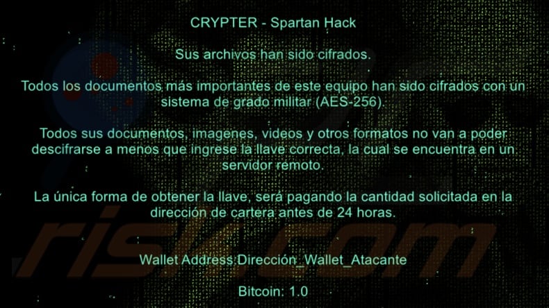 Spartan Hack ransomware wallpaper