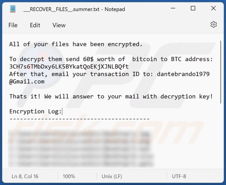 Summer Locker ransomware text file (___RECOVER__FILES__.summer.txt)