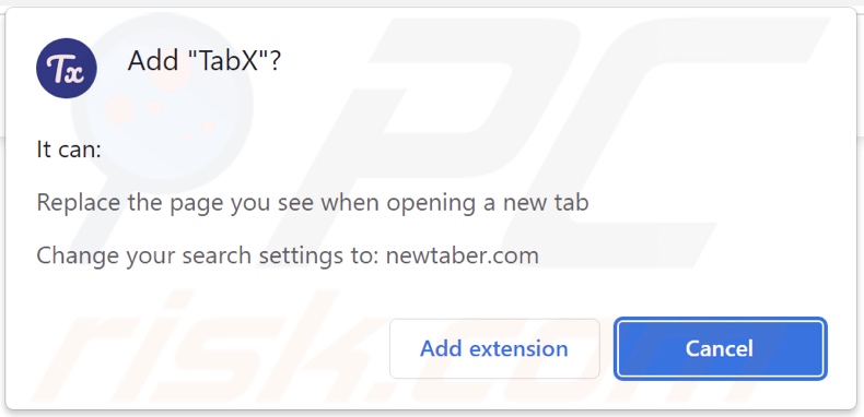 TabX browser hijacker asking for permissions