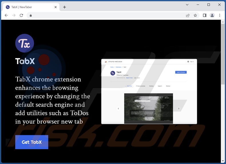 Website used to promote TabX browser hijacker