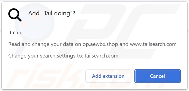 Tail doing browser hijacker asking for various permissions