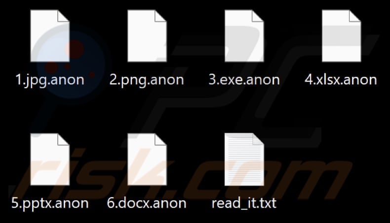 Files encrypted by TeamDarkAnon ransomware (.anon extension)