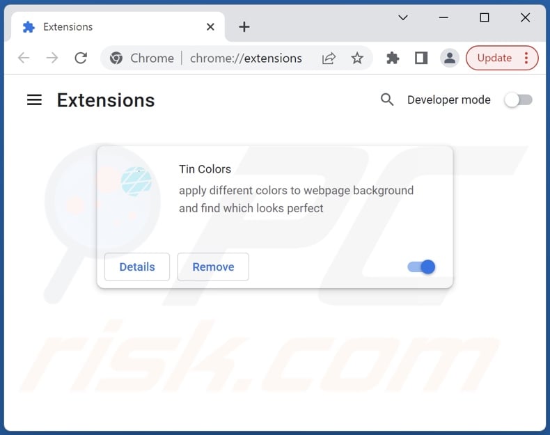 Removing Tin Colors ads from Google Chrome step 2