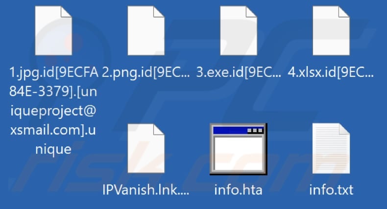 Files encrypted by Unique ransomware (.unique extension)