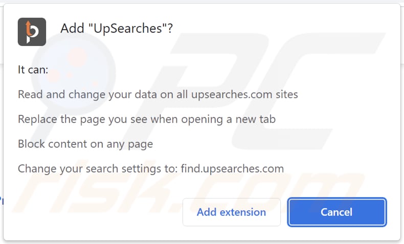 upsearches browser hijacker notification from browser