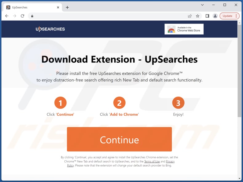 Website used to promote UpSearches browser hijacker