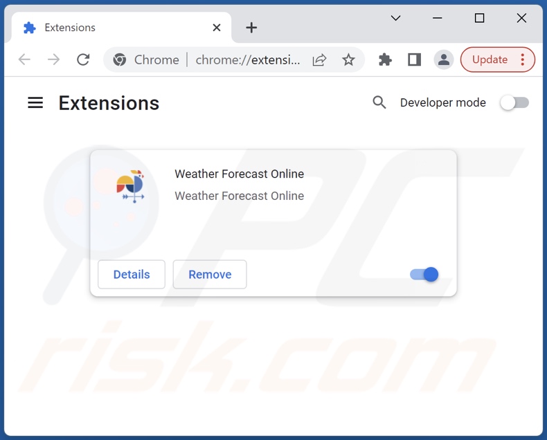 Removing Weather Forecast Online ads from Google Chrome step 2