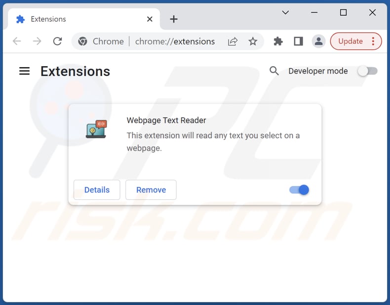 Removing Webpage Text Reader adware from Google Chrome step 2