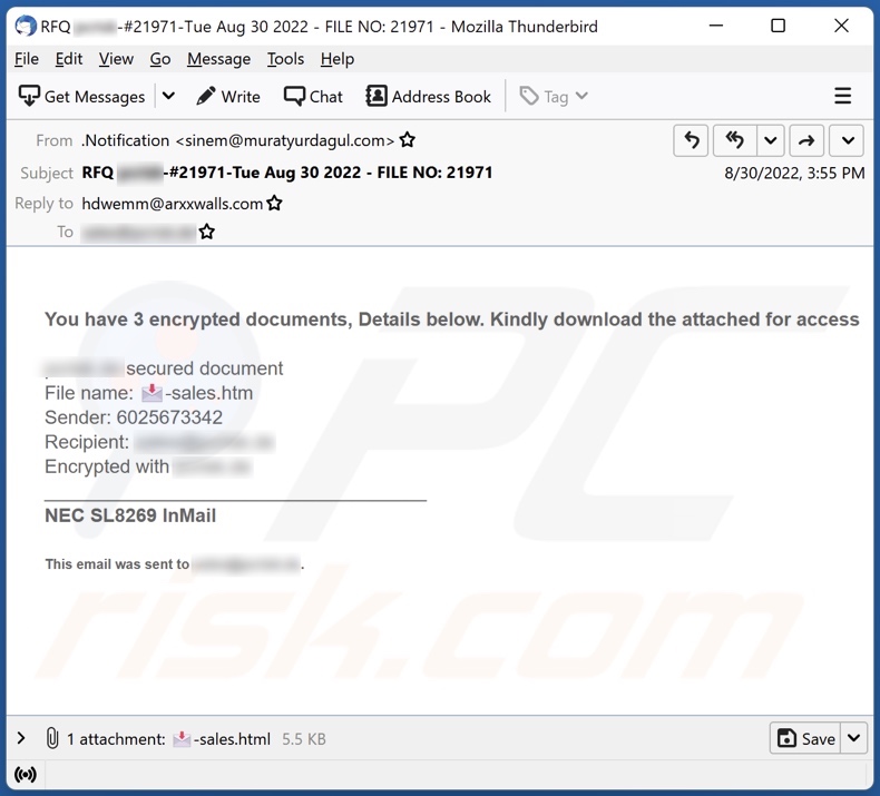 You Have 3 Encrypted Documents email spam campaign