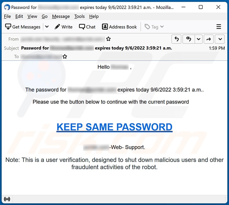 Your Password Expires Today Email Scam (2022-09-06)