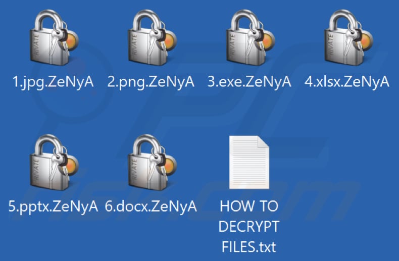 Files encrypted by ZeNyA ransomware (.ZeNyA extension)