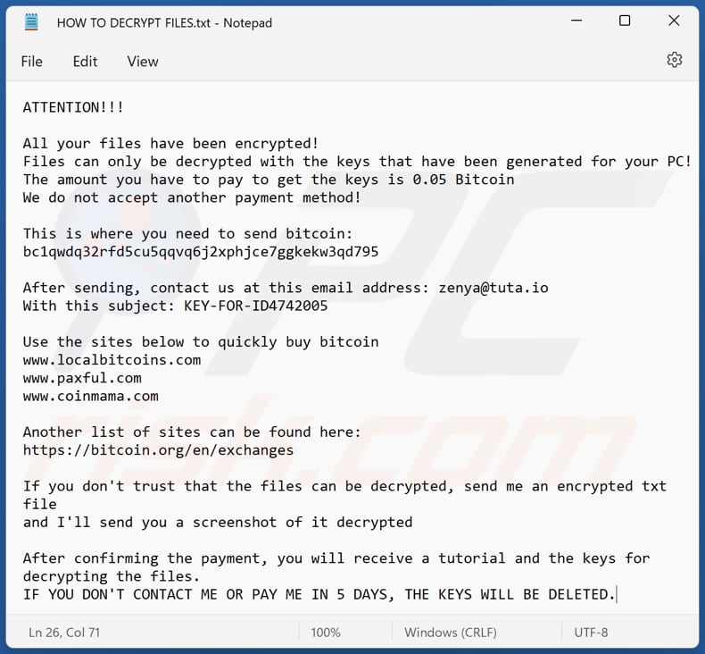 ZeNyA ransomware text file (HOW TO DECRYPT FILES.txt)