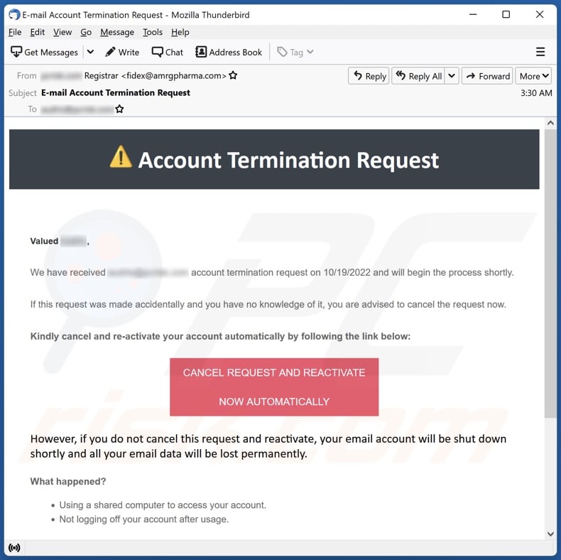 Terminated or Compromised Accounts