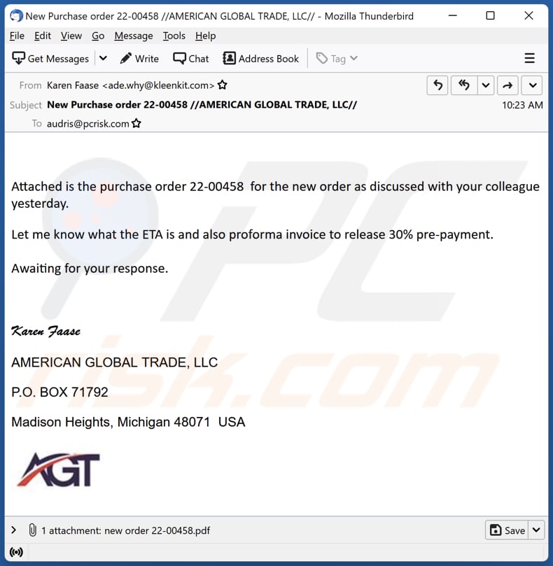 AMERICAN GLOBAL TRADE email scam