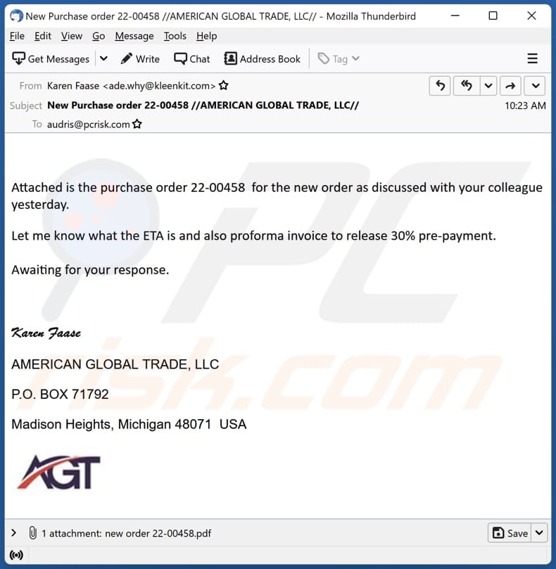 AMERICAN GLOBAL TRADE Email Scam - Removal and recovery steps