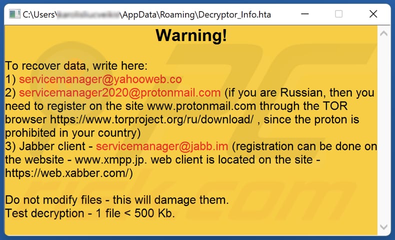 Ash ransomware HTA file (Decryptor_Info.hta)
