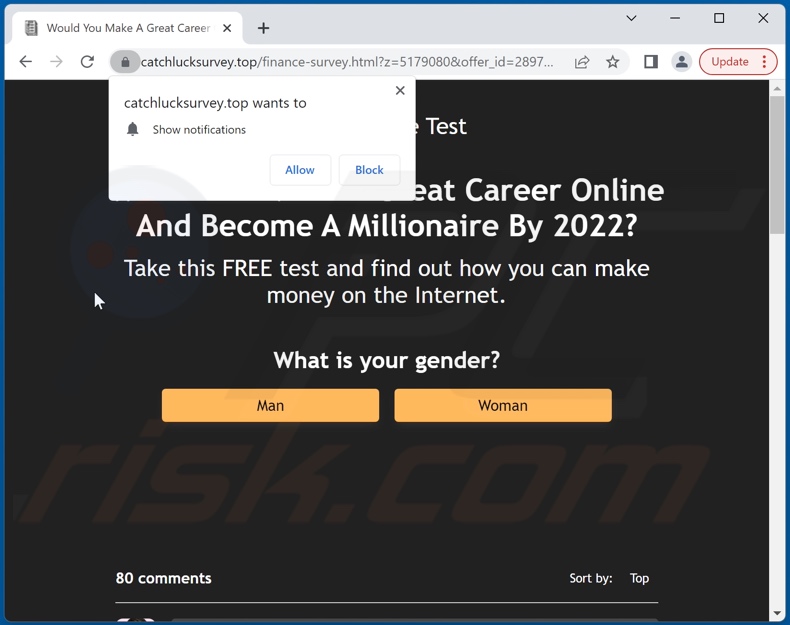 catchlucksurvey[.]top pop-up redirects