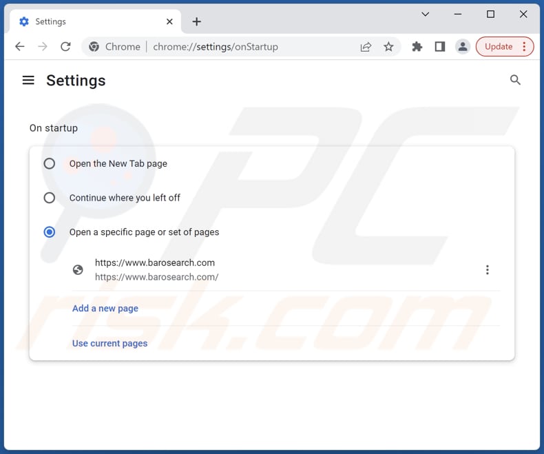 Removing barosearch.com from Google Chrome homepage