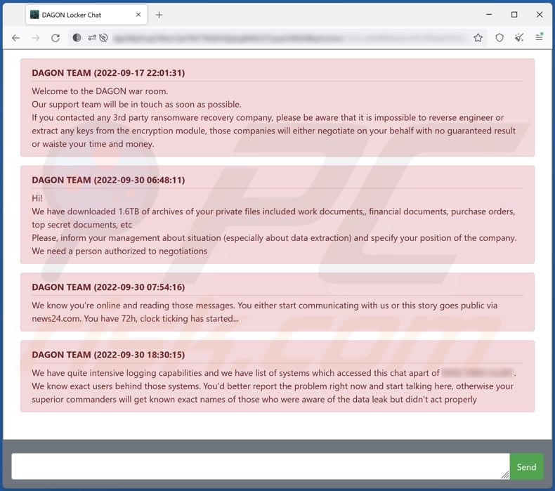 DAGON LOCKER ransomware Tor website