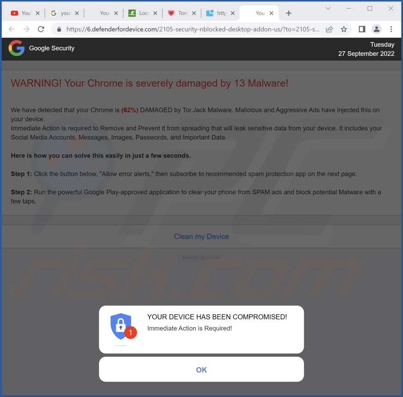 defenderfordevice[.]com pop-up redirects