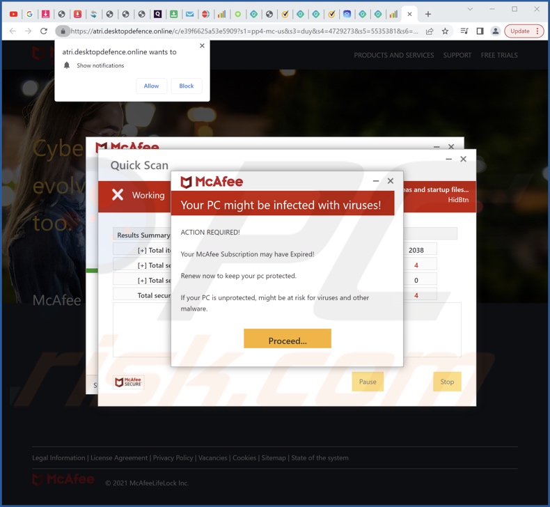 desktopdefence[.]online pop-up redirects