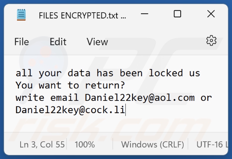 Dkey ransomware text file (FILES ENCRYPTED.txt)