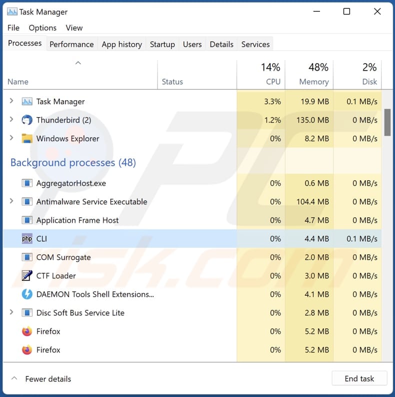 ducktail php stealer running as cli in the task manager