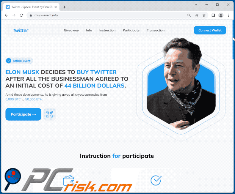 Appearance of Elon Musk Twitter Giveaway scam