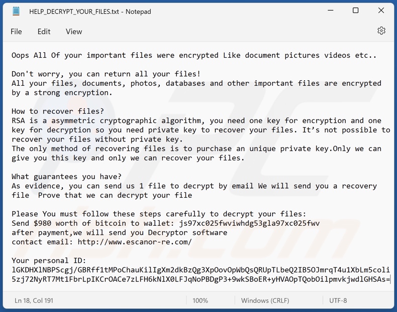 ESCANOR ransomware ransom note (HELP_DECRYPT_YOUR_FILES.txt)