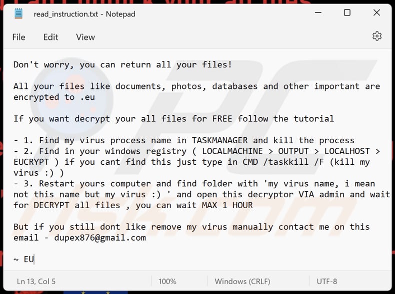 Eu ransomware text file (read_instruction.txt)