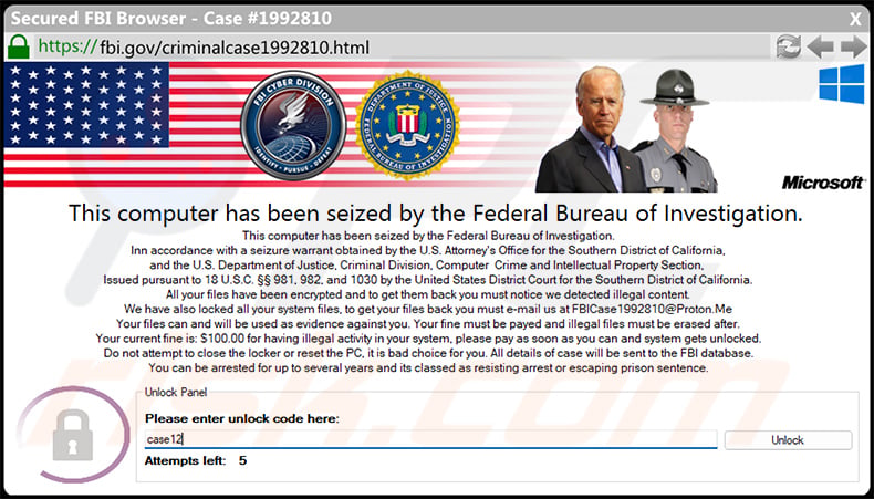 FBI Ransomware screenlock (code: case12)
