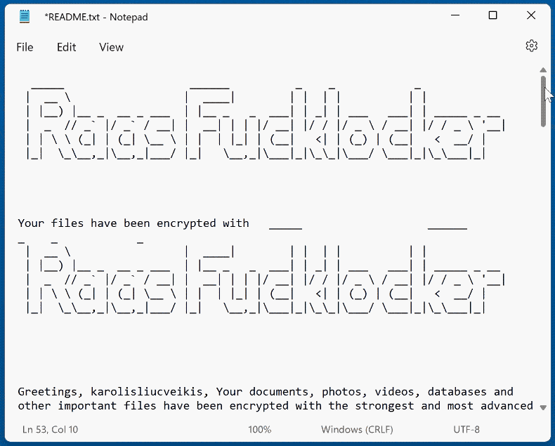 fklocker ransomware ransom note (README.txt)