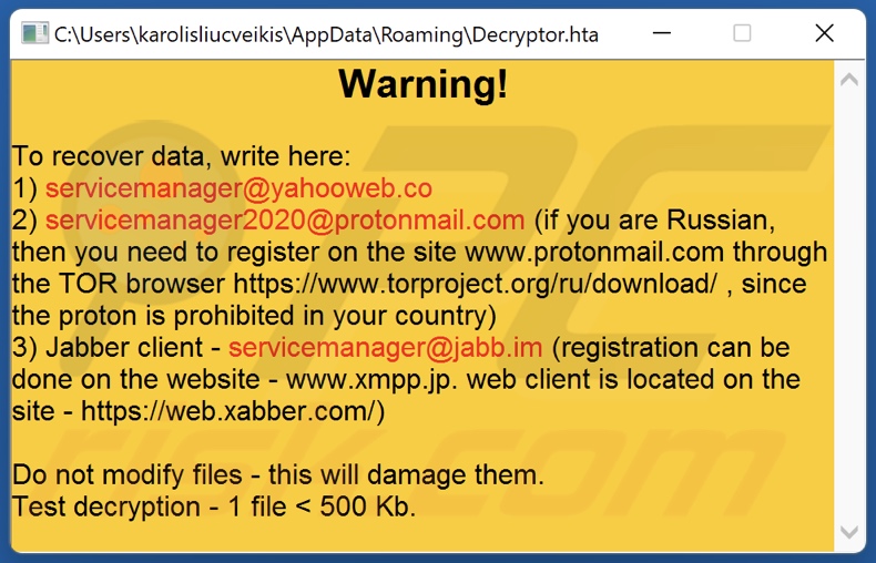 Flash ransomware pop-up window (Decryptor.hta)