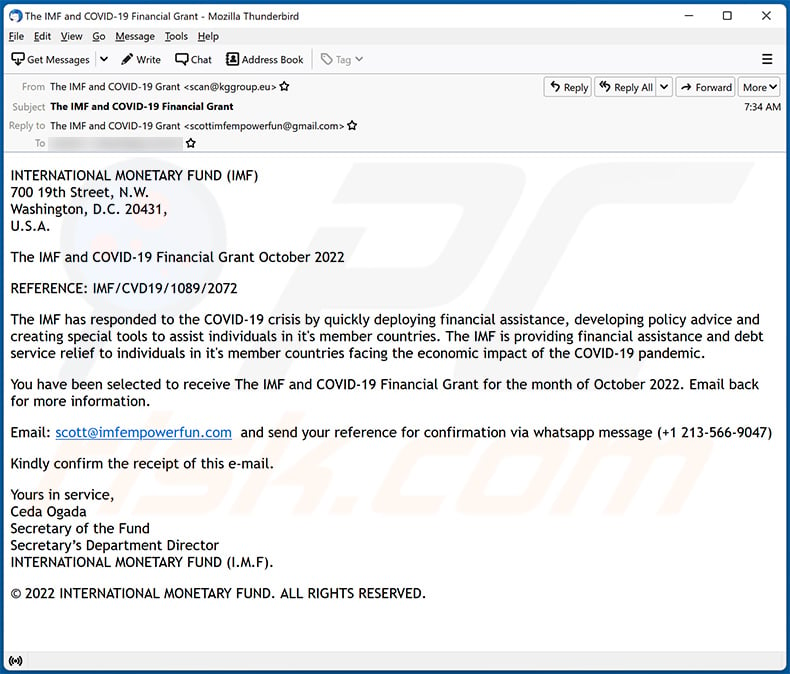 INTERNATIONAL MONETARY FUND (IMF) spam email (2022-10-12)