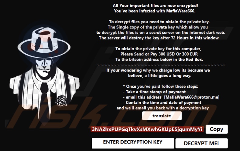 MafiaWare666 ransomware ransom note (pop-up)
