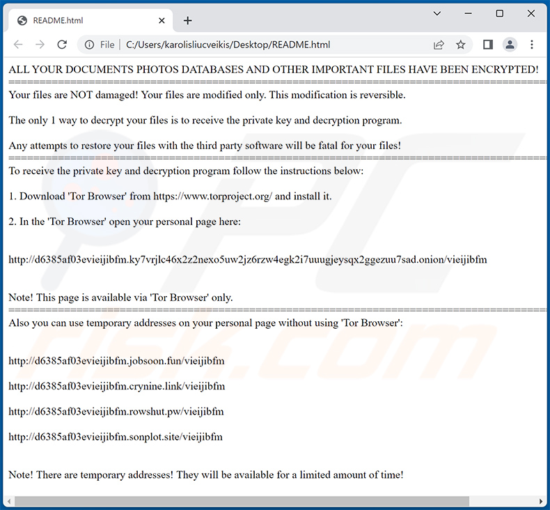 My Decryptor (Magniber) ransomware HTML file (README.html)