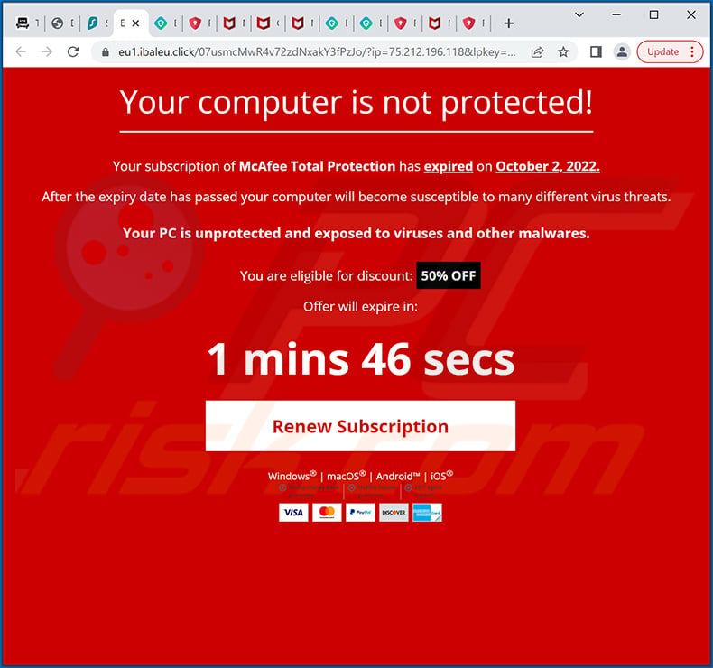 McAfee Total Protection Has Expired POP-UP Scam