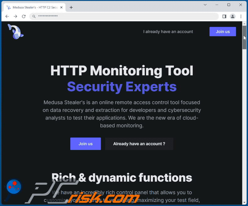 Website used to promote Medusa Stealer malware (GIF)