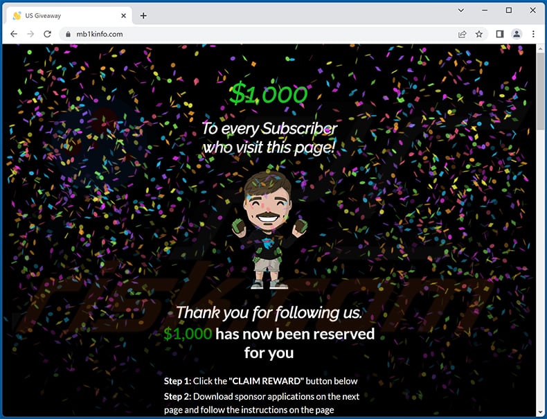 Mr Beast Giveaway scam website mb1kinfo[.]com (2022-10-05)