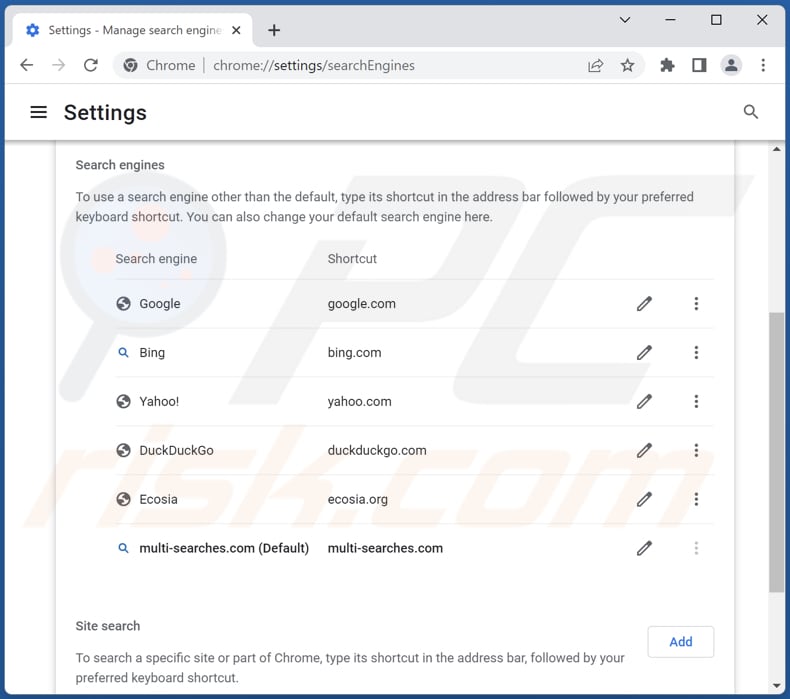 Removing multi-searches.com from Google Chrome default search engine