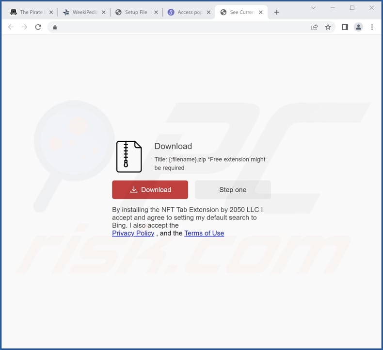 Website used to promote NFT Tab browser hijacker