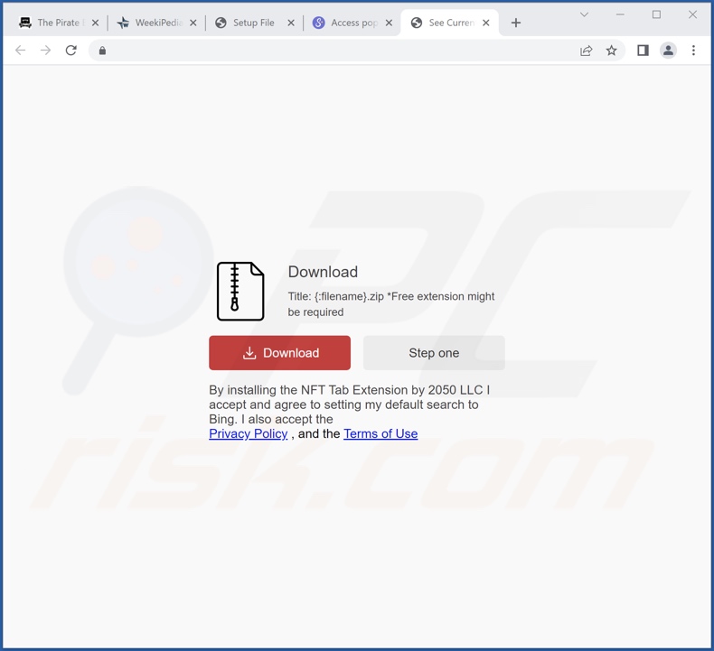 Website used to promote NFT Tab browser hijacker (sample 1)