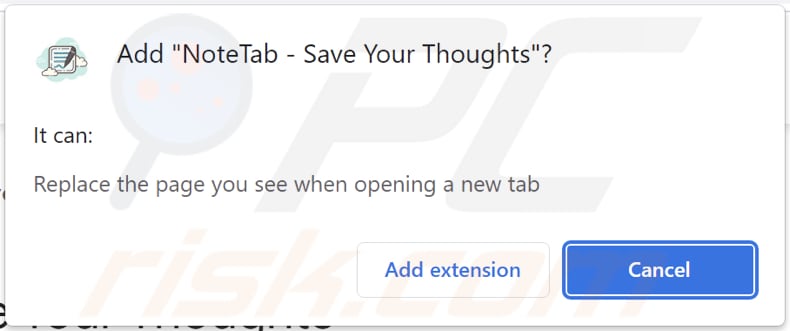 NoteTab - Save Your Thoughts browser hijacker asking for permissions