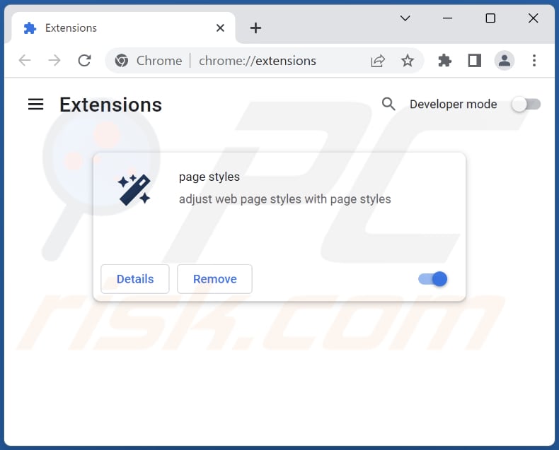 Removing page styles adware from Google Chrome step 2