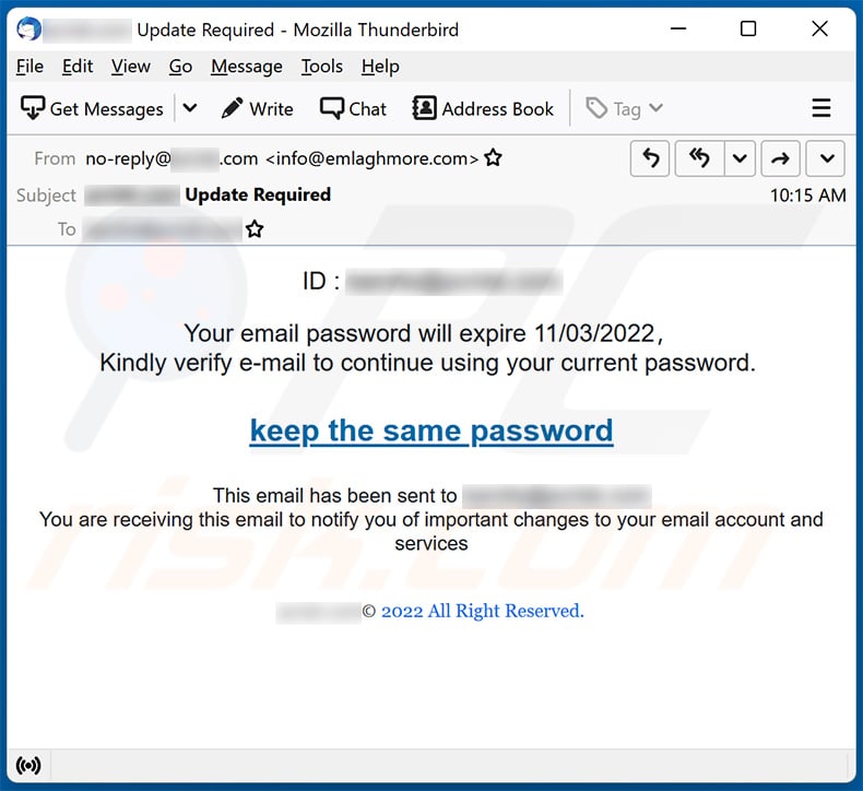 Password expiration-themed spam email (2022-10-31)